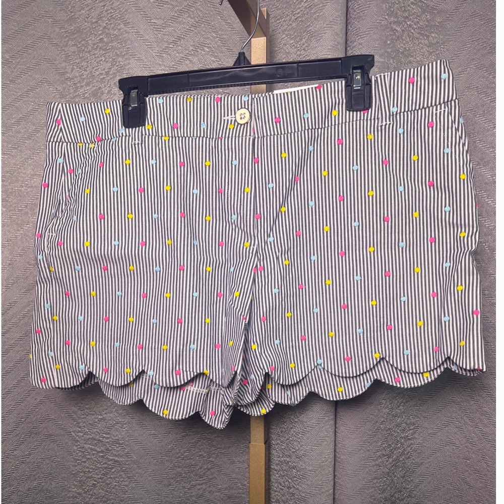 Crown & Ivy Shorts Women's Navy Strip w Polka Dots Scalloped‎ Hem Sz 16 NWT